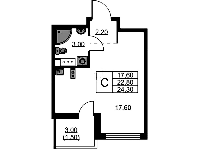Квартира студия 24.3 м², 9/11 эт., ЖК «А101 Лаголово»